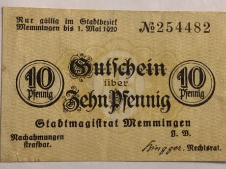 Аверс банкноты 10 fenigów (Niemcy) 1920