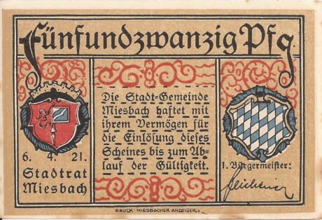 Аверс банкноты 25 fenigów (Niemcy) 1921