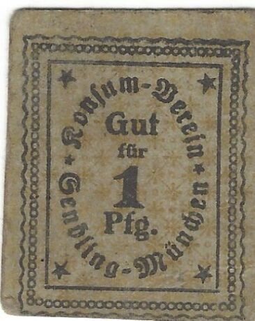 Аверс банкноты 1 fenig Konsum-Verein Sendling (Niemcy) 1920