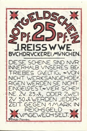 Аверс банкноты 25 пфеннигов Buchdruckerei J. Reiss (Германия)
