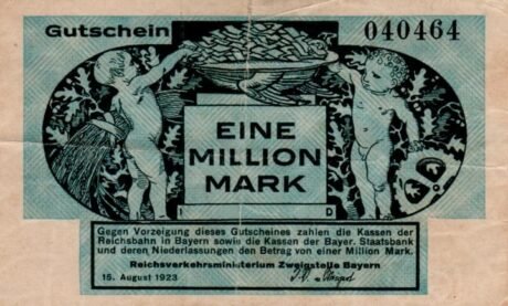Аверс банкноты 1000000 Reichsbahn w Bayern (Niemcy) 1923