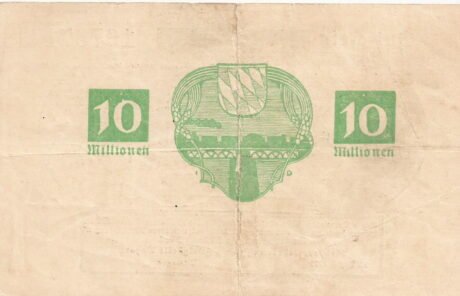 Реверс банкноты 10000000 marek Reichsbahn w Bayern (Niemcy) 1923