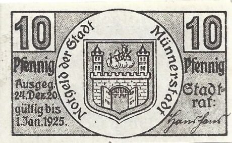 Аверс банкноты 10 fenigów (Niemcy) 1920