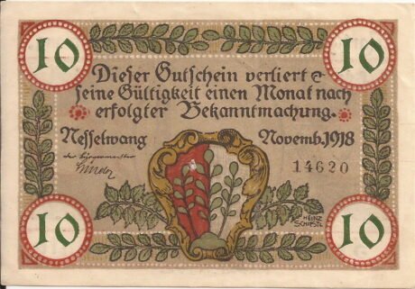 Аверс банкноты 10 fenigów (Niemcy) 1918