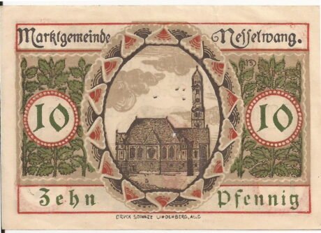 Реверс банкноты 10 fenigów (Niemcy) 1918