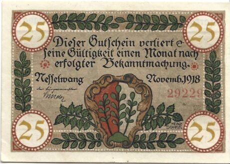 Аверс банкноты 25 fenigów (Niemcy) 1918