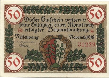 Аверс банкноты 50 fenigów (Niemcy) 1918