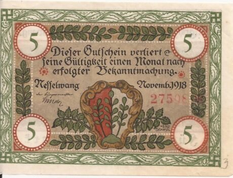 Аверс банкноты 5 marek (Niemcy) 1918