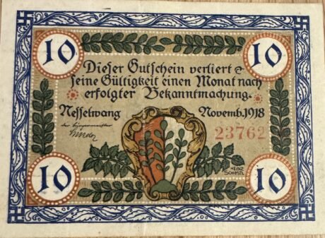 Аверс банкноты 10 marek (Niemcy) 1918