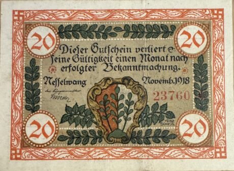 Аверс банкноты 20 марок (Германия) 1918 года