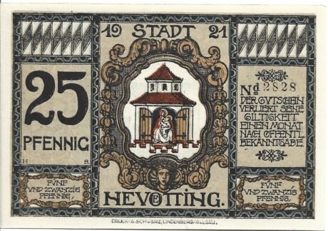 Аверс банкноты 25 fenigów (Niemcy) 1921