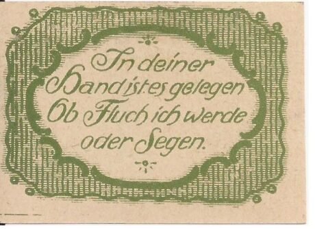 Реверс банкноты 10 fenigów Bezirkssparkasse (Niemcy)