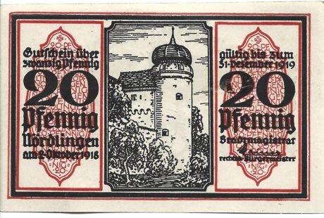 Аверс банкноты 20 fenigów (Niemcy) 1918