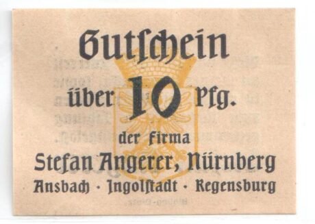 Аверс банкноты 10 fenigów Stefan Angerer (Niemcy)