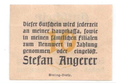 Реверс банкноты 10 fenigów Stefan Angerer (Niemcy)