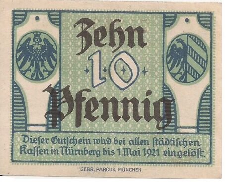 Реверс банкноты 10 fenigów (Niemcy) 1920
