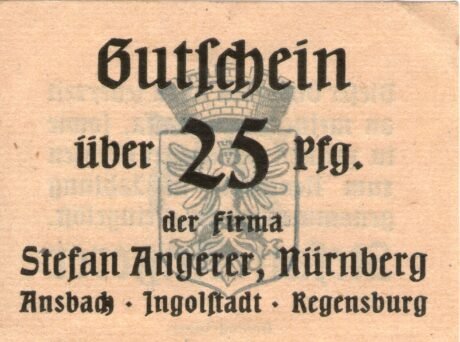 Аверс банкноты 25 пфеннигов Stefan Angerer (Германия)