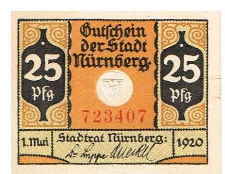 Аверс банкноты 25 fenigów (Niemcy) 1920