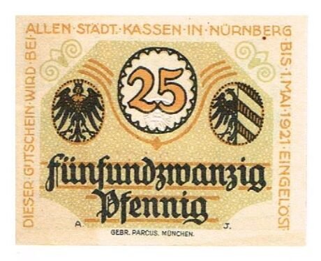 Реверс банкноты 25 fenigów (Niemcy) 1920