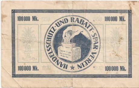 Реверс банкноты 100000 marek Handelsschutzverband der Pfalz (Niemcy) 1923