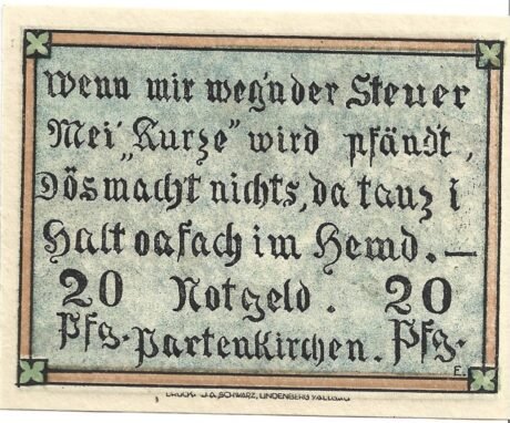 Реверс банкноты 20 fenigów (Niemcy) 1921