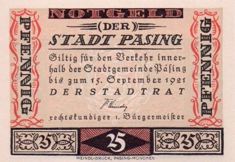 Аверс банкноты 25 fenigów (Niemcy) 1921