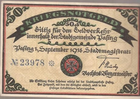 Аверс банкноты 50 fenigów (Niemcy) 1918