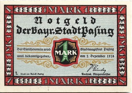 Аверс банкноты 1 marka (Niemcy) 1918