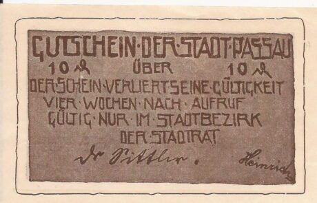 Аверс банкноты 10 fenigów (Niemcy) 1920