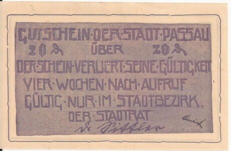 Аверс банкноты 20 fenigów (Niemcy) 1920