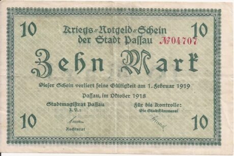 Аверс банкноты 10 marek (Niemcy) 1918