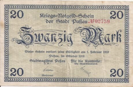 Аверс банкноты 20 marek (Niemcy) 1918