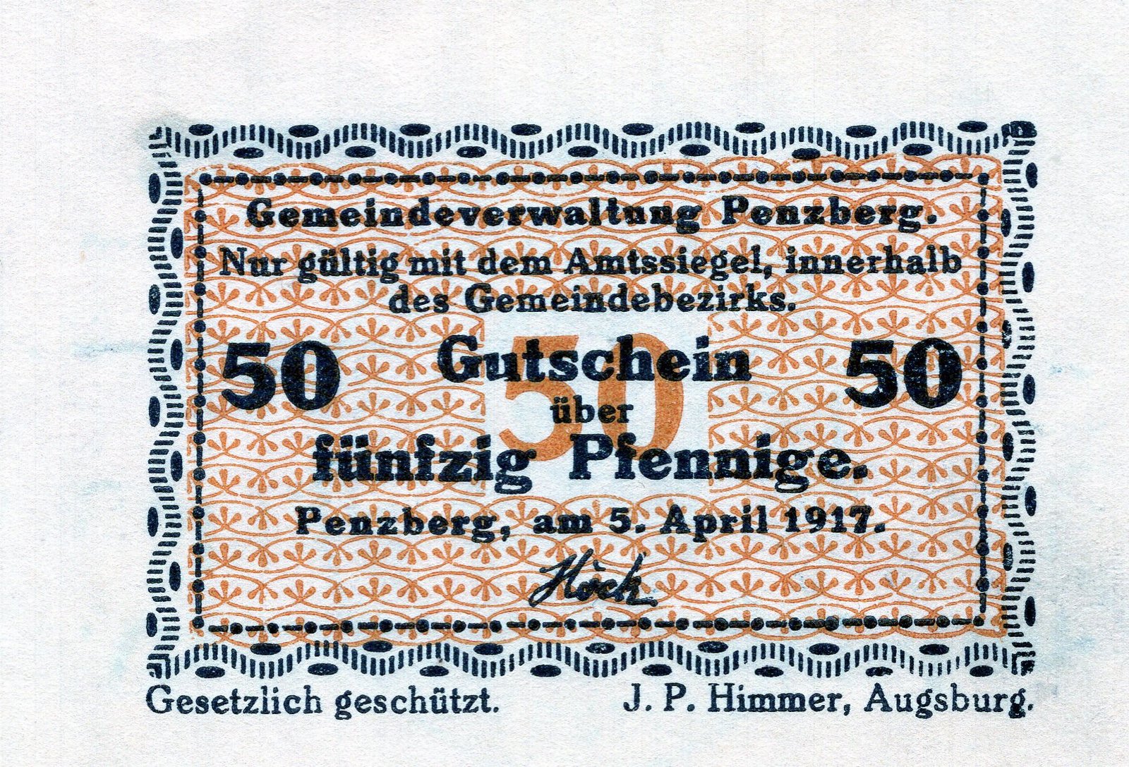 Аверс банкноты 50 пфеннигов (Германия) 1917 года