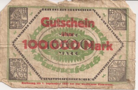 Реверс банкноты Nadruk 100000 marek na 1000 marek (Niemcy) 1923