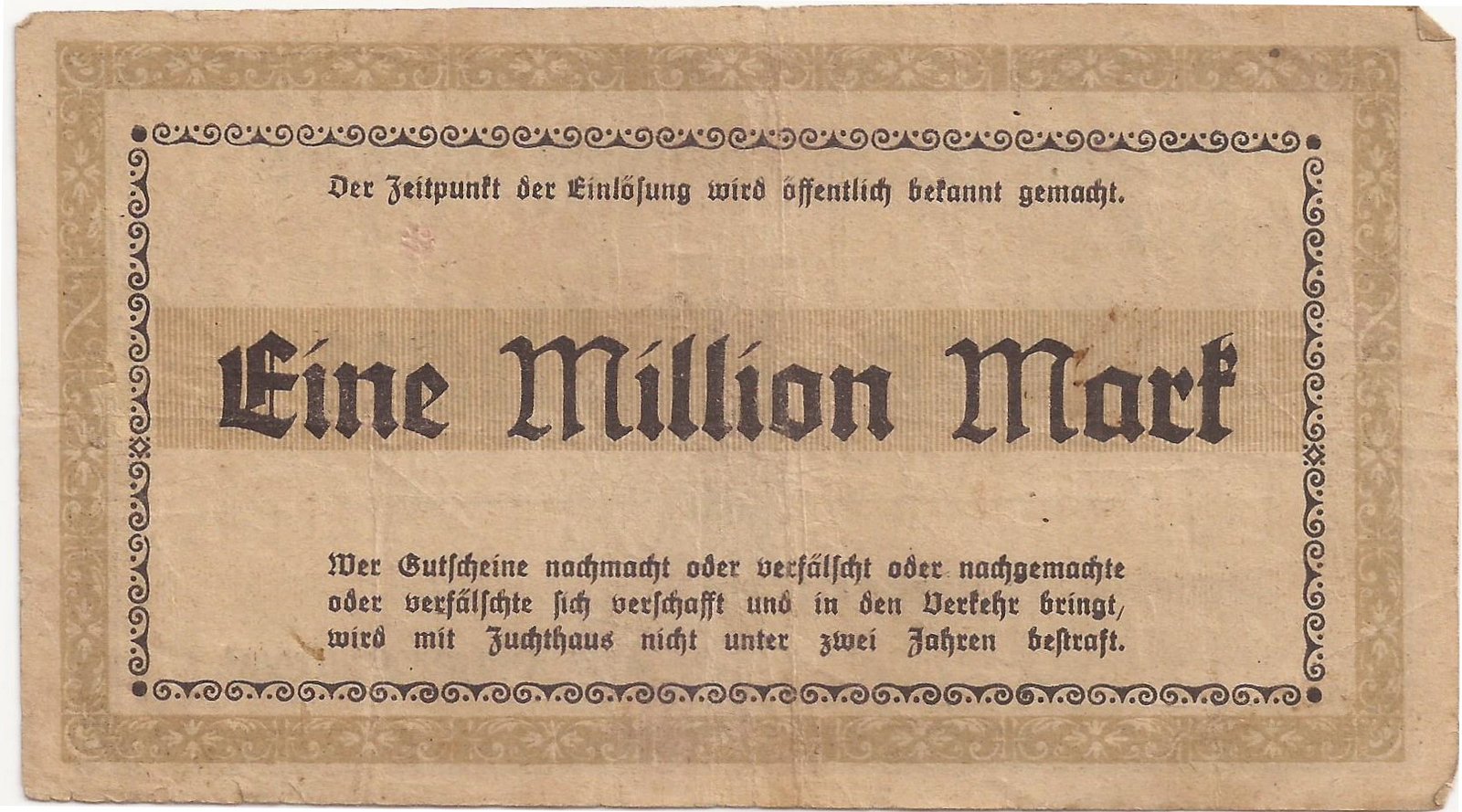 Реверс банкноты 1000000 марок (Германия) 1923 года