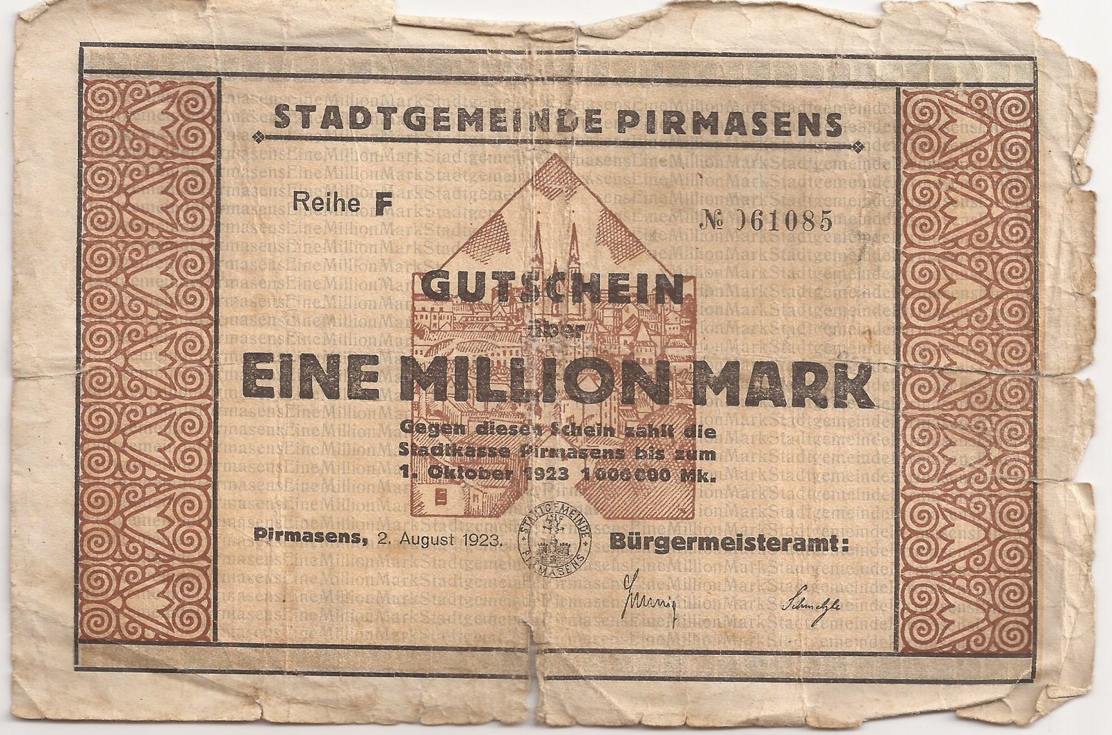 Аверс банкноты 1000000 марок (Германия) 1923 года