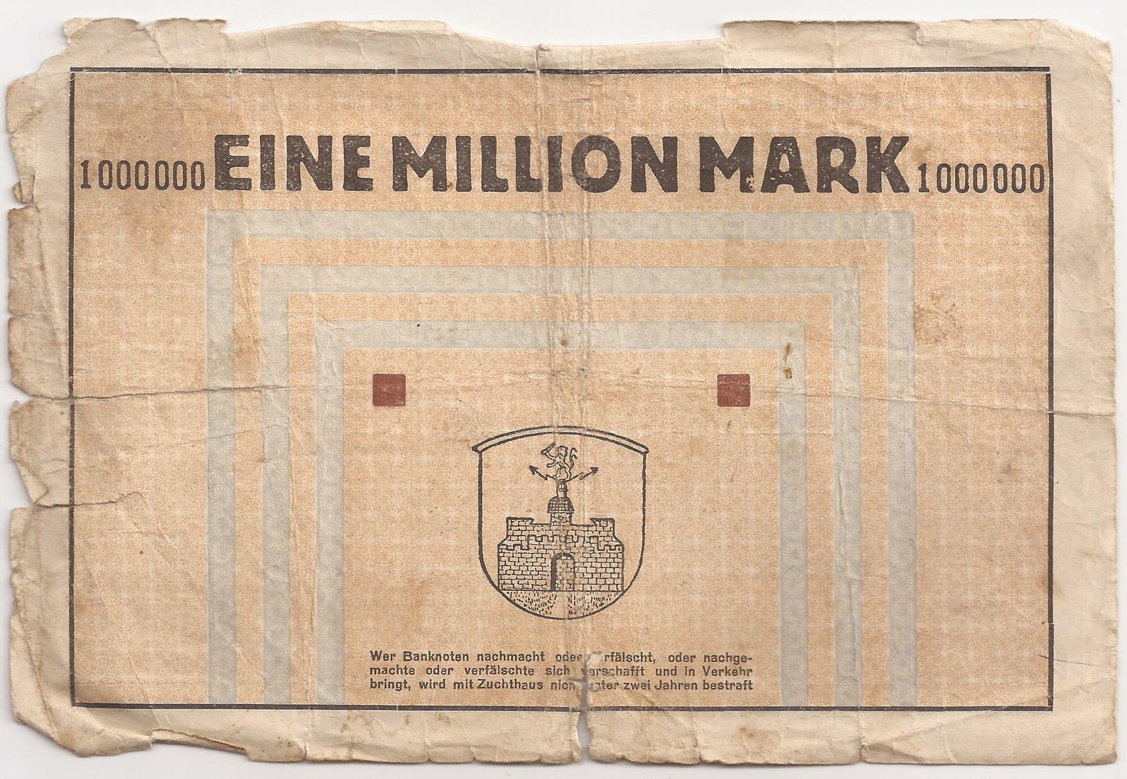 Реверс банкноты 1000000 марок (Германия) 1923 года