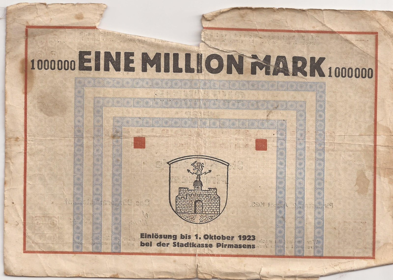 Реверс банкноты 1000000 марок (Германия) 1923 года