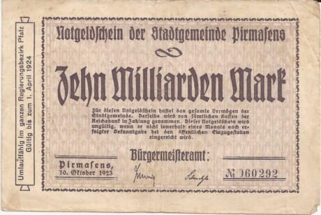 Аверс банкноты 10000000000 marek (Niemcy) 1923