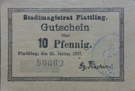 Аверс банкноты 10 fenigów (Niemcy) 1917