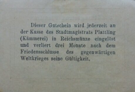 Реверс банкноты 10 fenigów (Niemcy) 1917