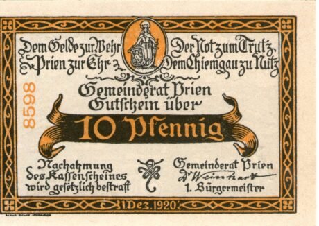 Аверс банкноты 10 fenigów (Niemcy) 1920