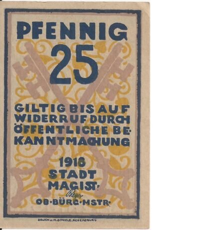 Реверс банкноты 25 fenigów (Niemcy) 1918