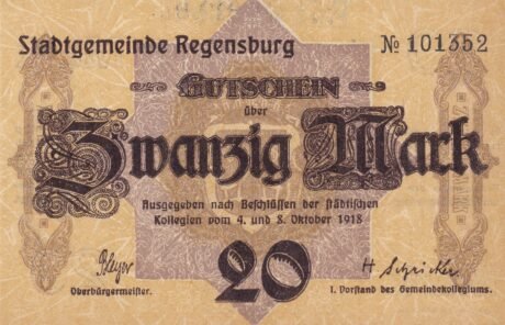 Аверс банкноты 20 marek (Niemcy) 1918