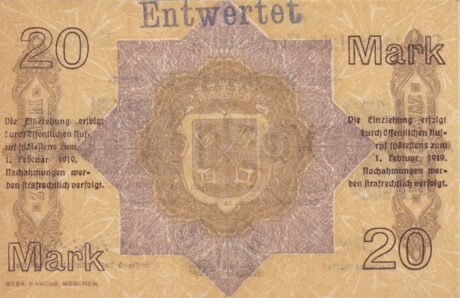 Реверс банкноты 20 marek (Niemcy) 1918