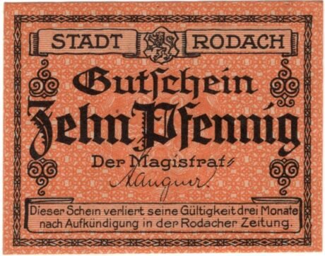 Аверс банкноты 10 fenigów (Niemcy)