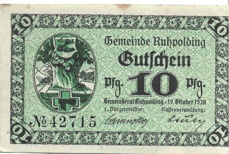 Аверс банкноты 10 fenigów (Niemcy) 1920