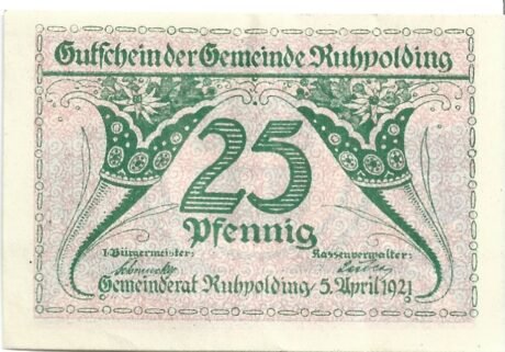Аверс банкноты 25 fenigów (Niemcy) 1921