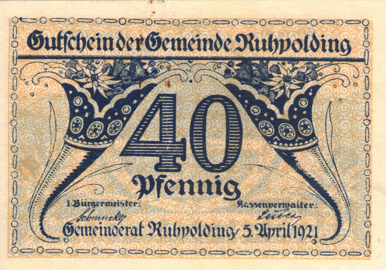 Аверс банкноты 40 пфеннигов (Германия) 1921 года