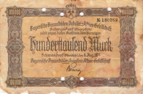 Аверс банкноты 100000 marek Bayerische Braunkohlen-Industrie (Niemcy) 1923